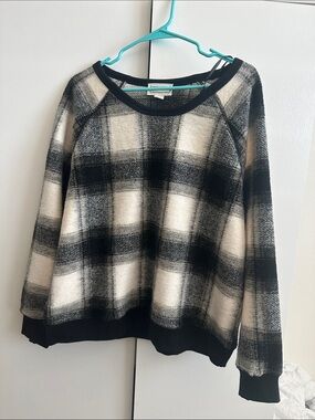 Love Riche Black & Cream Plaid Crewneck Sweater